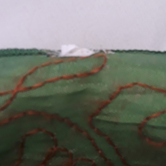 Embroidered Scarf 14"X70" Green & Salmon Ball Frin - Picture 4 of 8